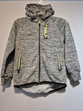 Kids' Gray Hooded Zip Jacket with Neon Green Yellow Accents